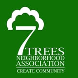 7 Trees Neighborhood Association logo with tree icon and tagline Create Community on green background